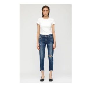 Moussy Glendele Jeans Raw Hem Rip Knee